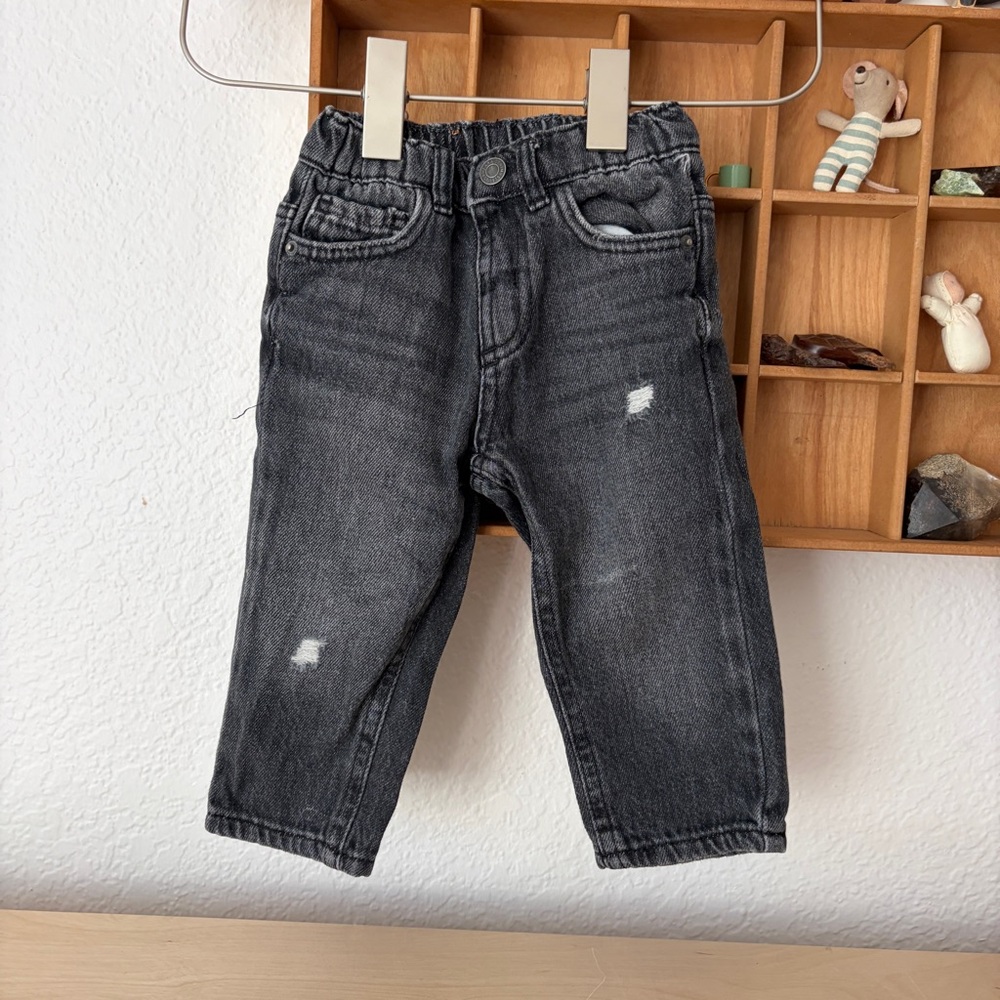 Zara Baby 9-12m Kids Black Distressed Denim Jeans Bottoms
